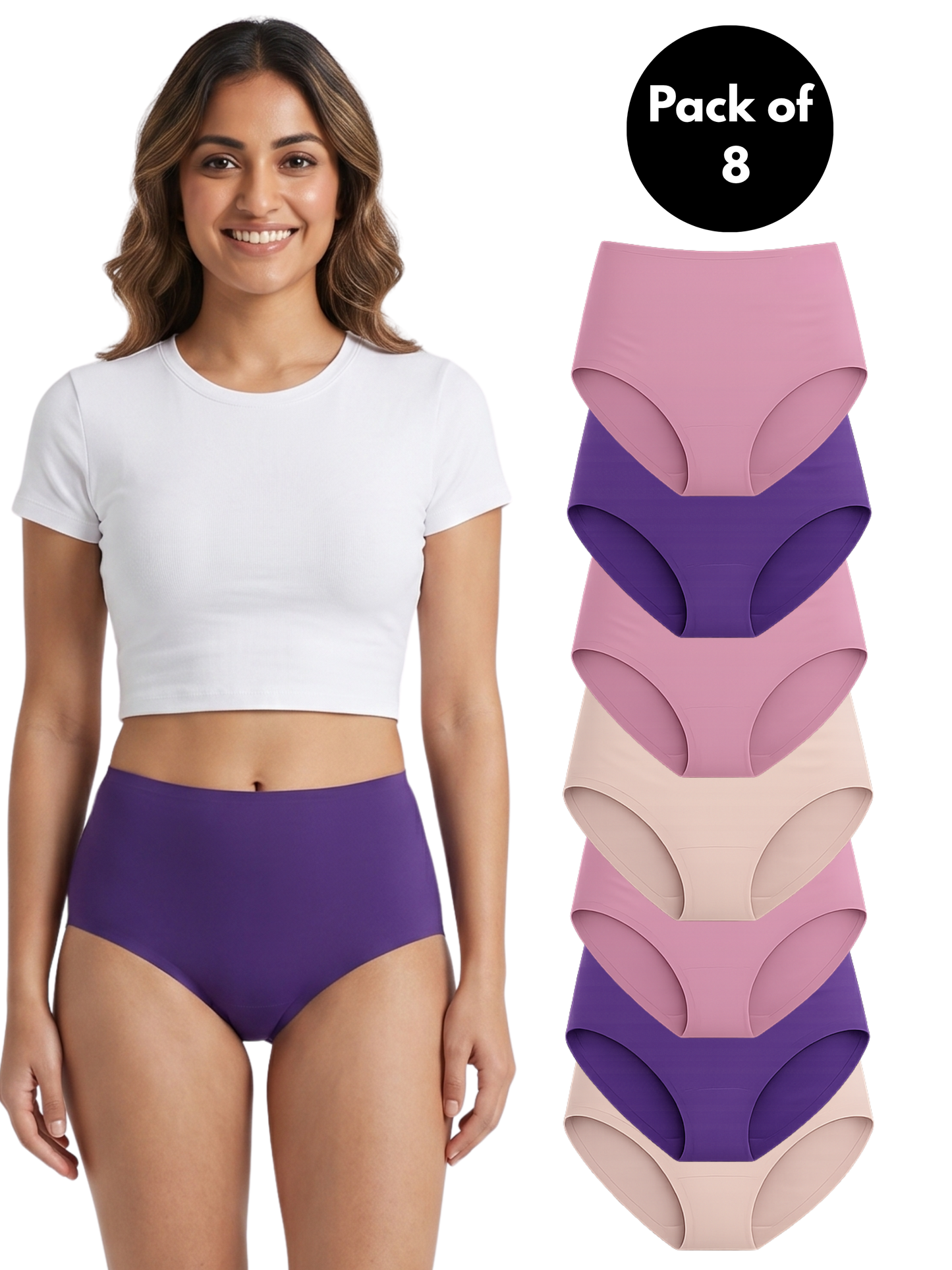 Pack of 8 | High Waist Antimicrobial Ice Silk Seamless Shaping Panty Assorted for Women | Dchica Essentials