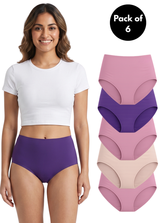 Pack of 6 | High Waist Antimicrobial Ice Silk Seamless Shaping Panty Assorted for Women | Dchica Essentials