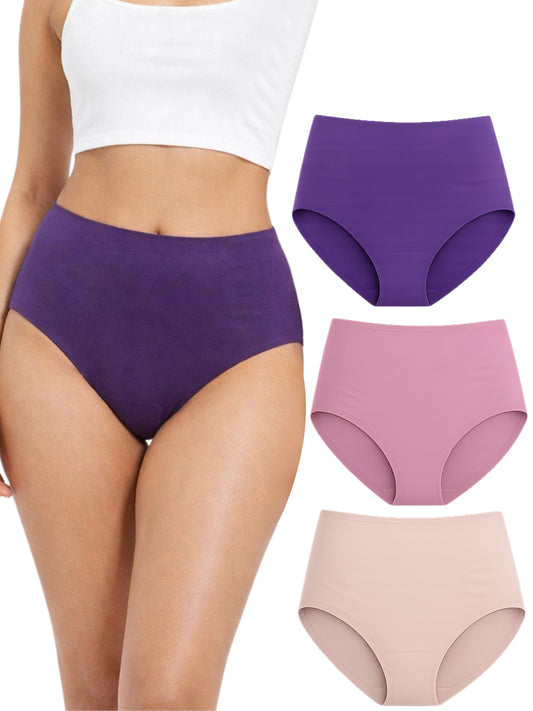 Dchica Essentials Pack of 4 High Waist Antimicrobial Ice Silk Seamless Shaping Panty Assorted  for Women