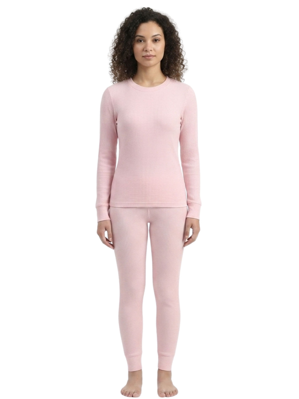 Regular Fit Warm Full Sleeve Thermal Set | Pink Thermal Tank Top & Leggings | Set of 2