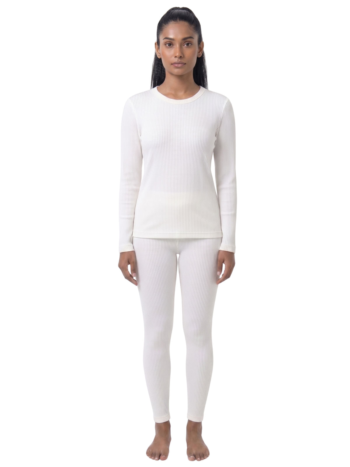 Regular Fit Warm Full Sleeve Thermal Set | White Thermal Tank Top & Leggings | Set of 2