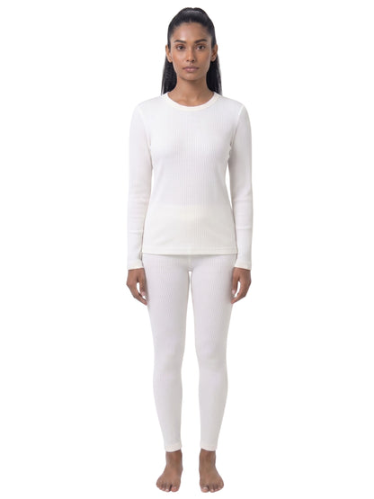 Regular Fit Warm Full Sleeve Thermal Set | White Thermal Tank Top & Leggings | Set of 2