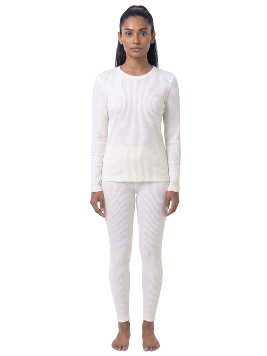 Regular Fit Warm Full Sleeve Thermal Set | White Thermal Tank Top & Leggings | Set of 2