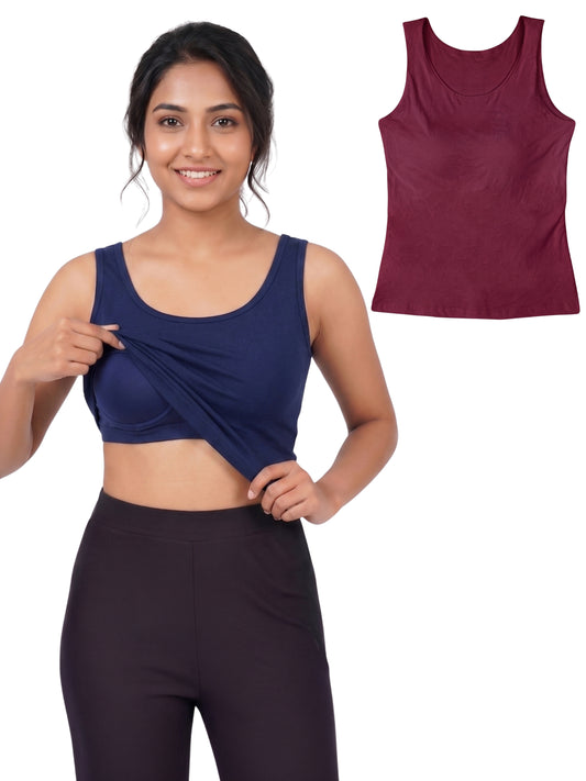 Pack of 2 | Soft & Supportive Fit for Daily Wear | Padded Tank Top For Women's Royal Blue & Maroon | Dchica Essentials