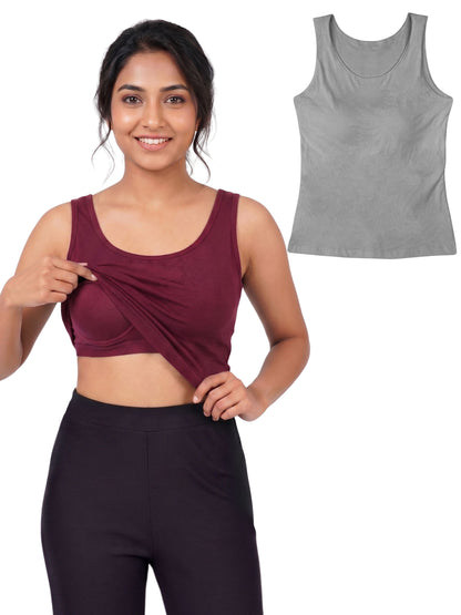 Pack of 2 Padded Tank Top For Women’s Maroon & Gray  | Soft & Supportive Fit for Daily Wear | D’chica Essentials