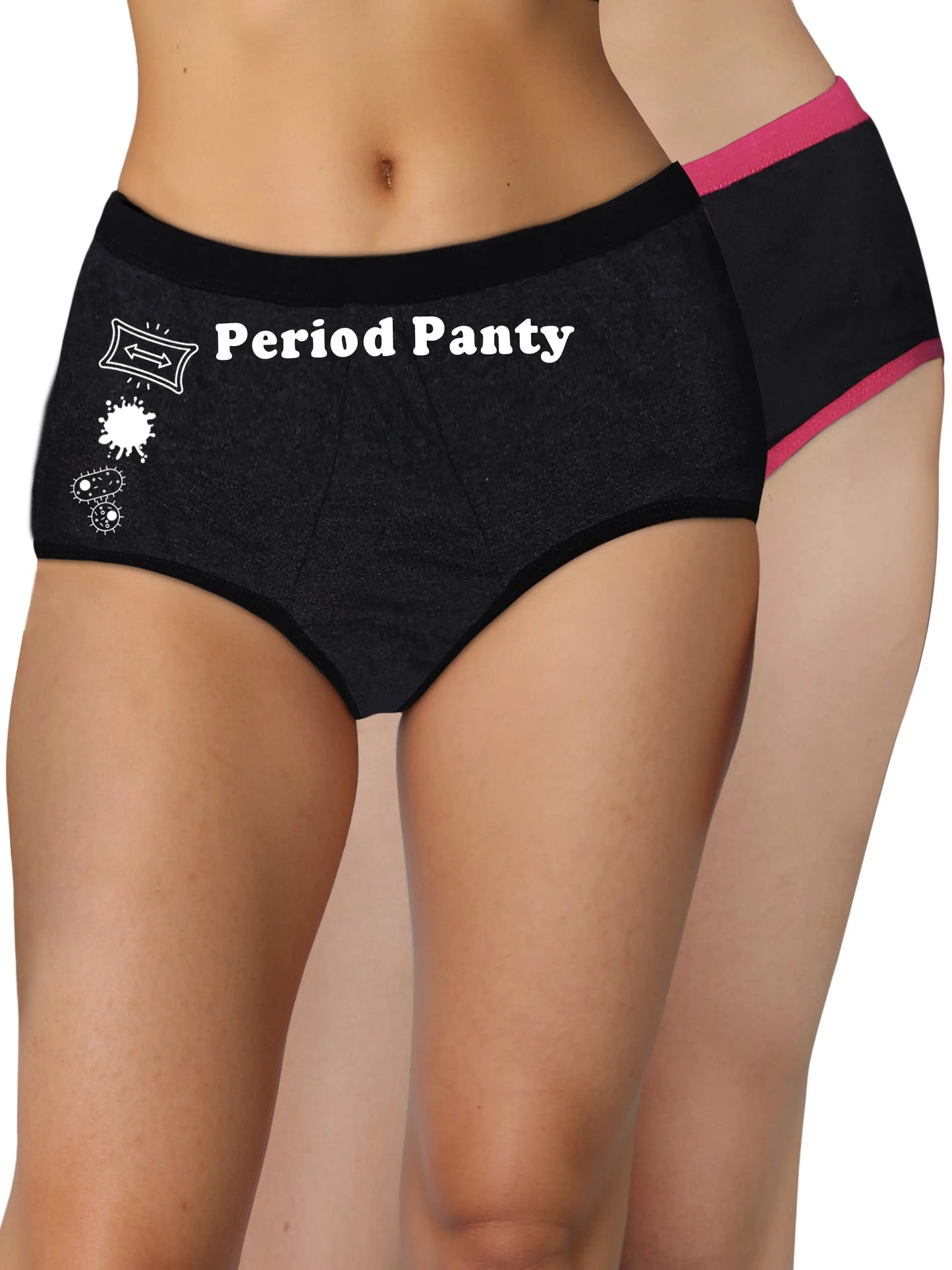 D'CHICA Essentials ASSORTED COLOUR |LAB TESTED PERIOD PANTIES | SUPER ABSORBENT | LEAK-PROOF | REUSABLE | PACK OF 2 D'chica