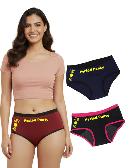 D'CHICA Essentials Assorted Colour Period Panties | No Pad Needed | Rash Free | Leakproof | Reusable | Pack of 3