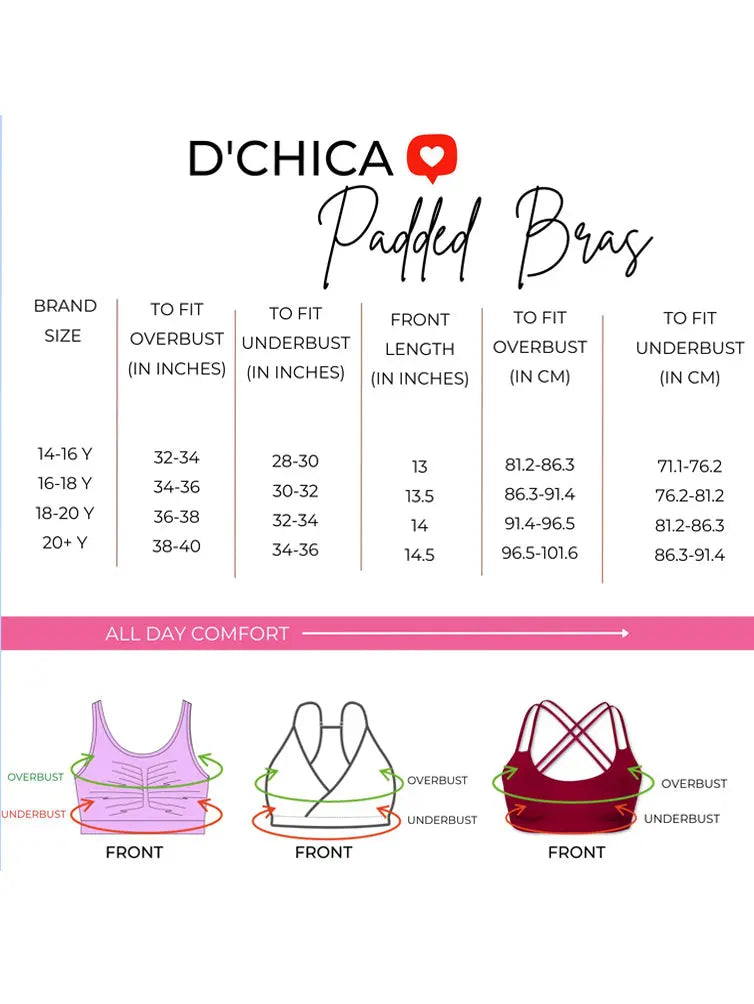 D'CHICA Essentials Broad Strap Cotton Gym Bra for Girls | Removable Pads | Elasticated Underbrand | Good Support | Full Coverage Pack of 2 | Grey & Black Sports Bra D'chica