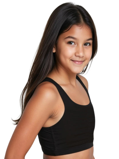 D'CHICA Essentials Broad Strap Cotton Gym Bra for Girls | Removable Pads | Elasticated Underbrand | Good Support | Full Coverage Pack of 2 | Grey & Black Sports Bra D'chica