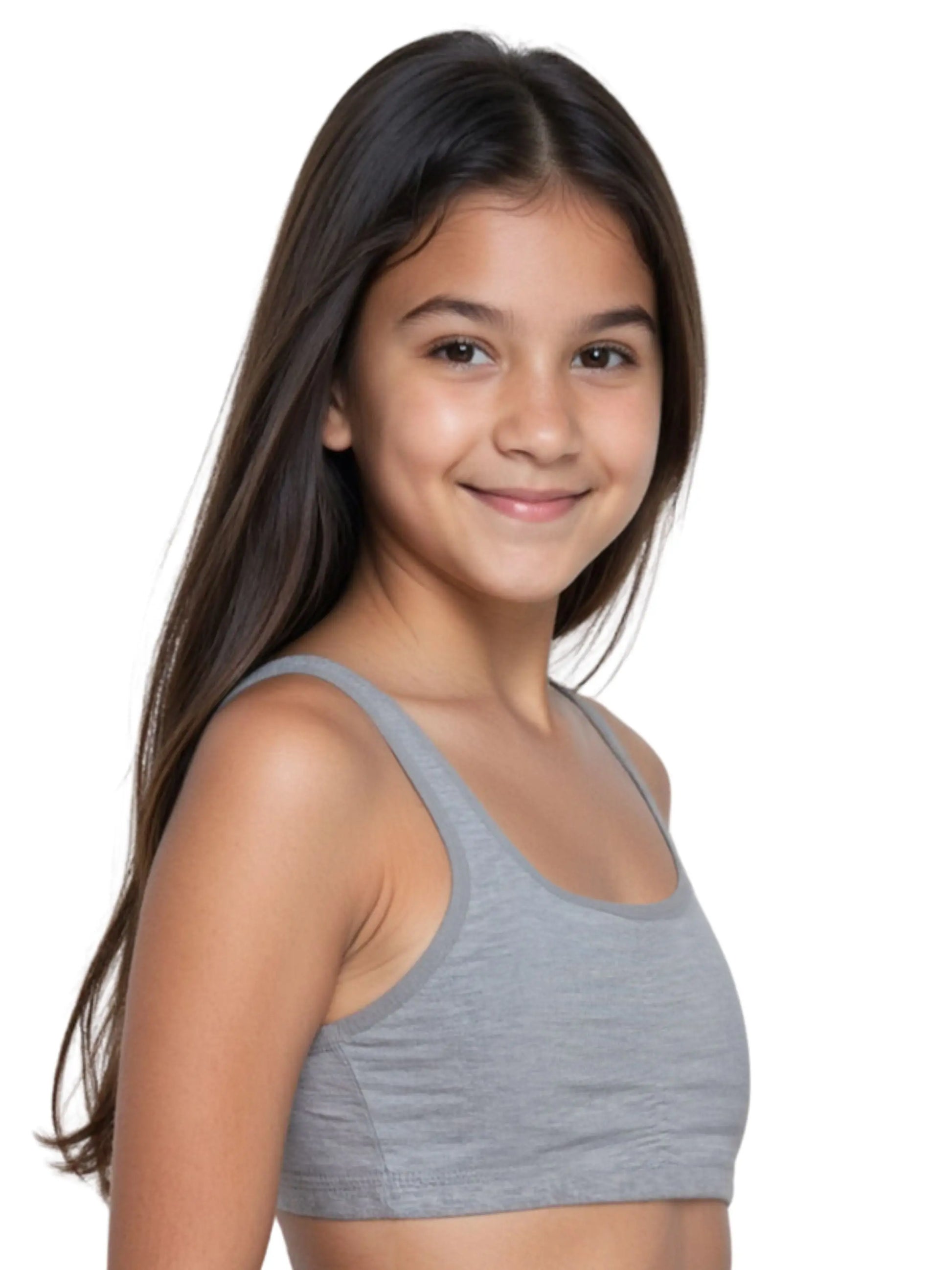 D'CHICA Essentials Broad Strap Cotton Gym Bra for Girls | Removable Pads | Elasticated Underbrand | Good Support | Full Coverage Pack of 2 | Grey & Skin Sports Bra D'chica