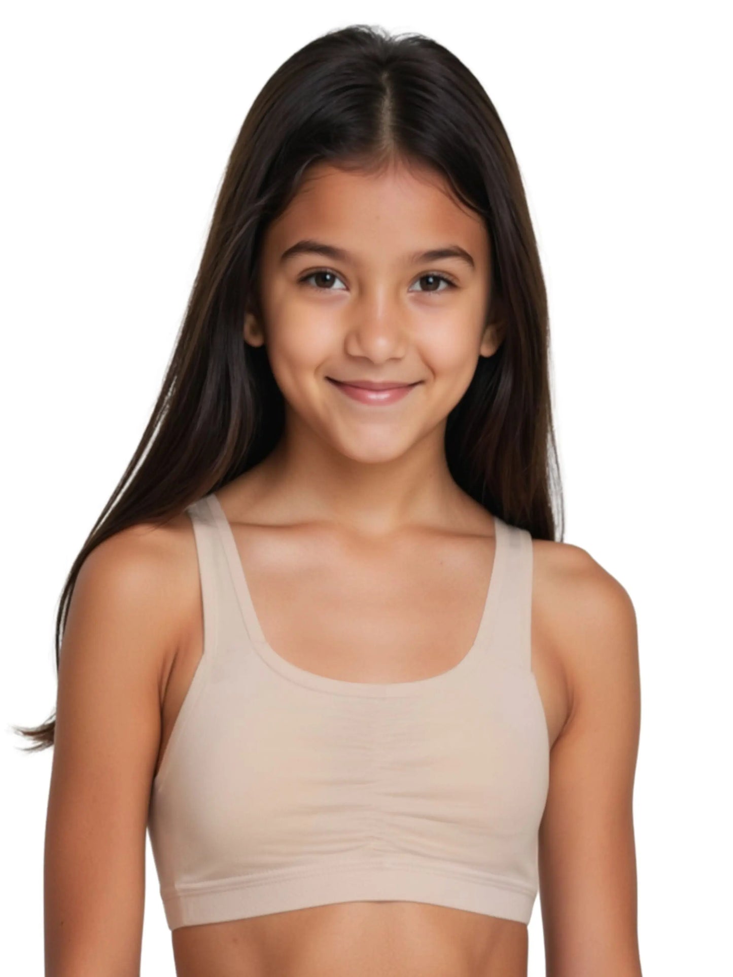 D'CHICA Essentials Broad Strap Cotton Gym Bra for Girls | Removable Pads | Elasticated Underbrand | Good Support | Full Coverage Pack of 2 | Grey & Skin Sports Bra D'chica