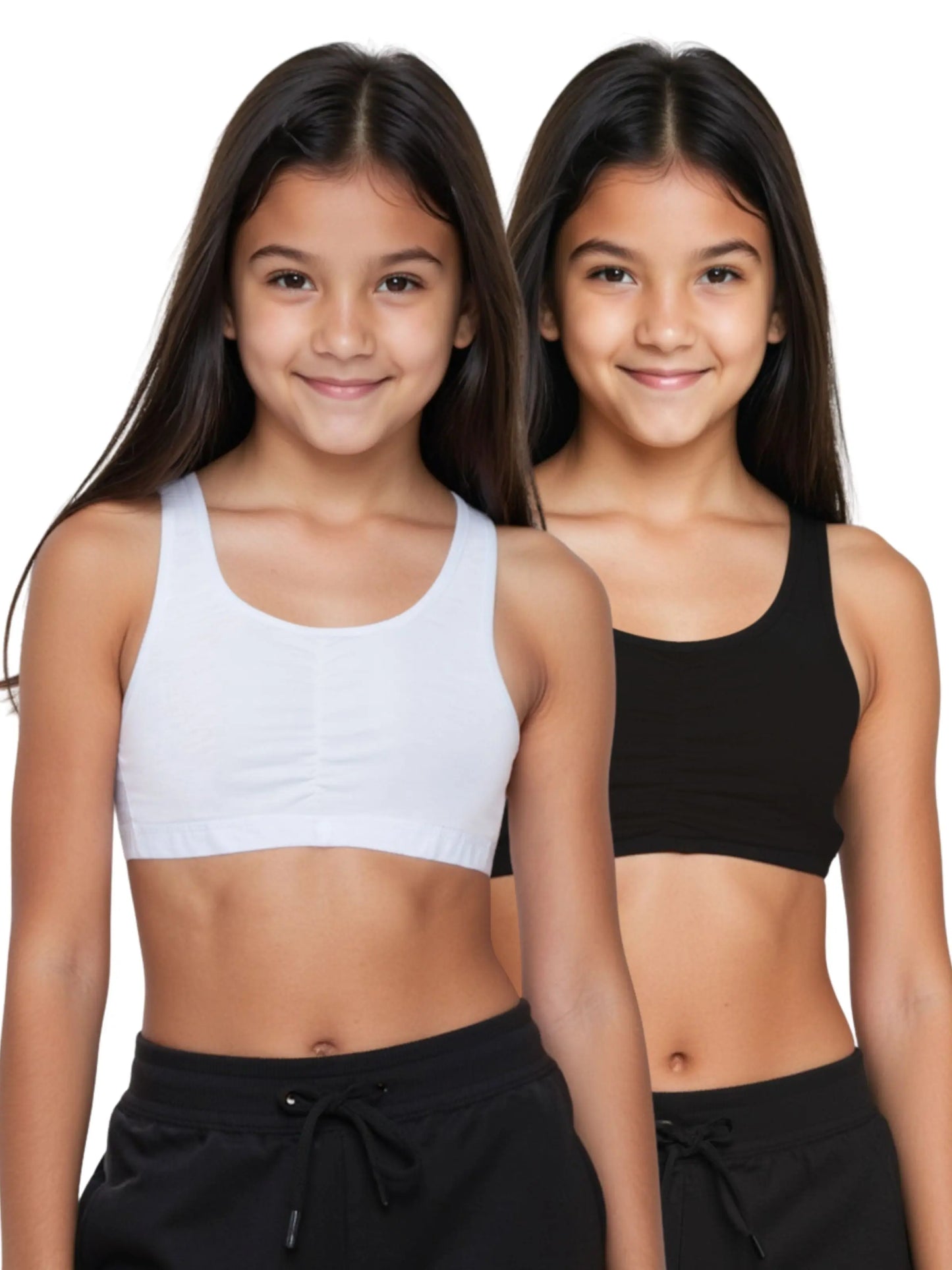 D'CHICA Essentials Broad Strap Cotton Gym Bra for Girls | Removable Pads | Elasticated Underbrand | Good Support | Full Coverage Pack of 2 | White & Black Sports Bra D'chica