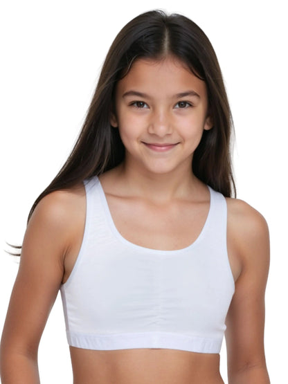 D'CHICA Essentials Broad Strap Cotton Gym Bra for Girls | Removable Pads | Elasticated Underbrand | Good Support | Full Coverage Pack of 2 | White & Black Sports Bra D'chica