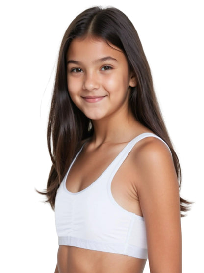 D'CHICA Essentials Broad Strap Cotton Gym Bra for Girls | Removable Pads | Elasticated Underbrand | Good Support | Full Coverage Pack of 2 | White & Black Sports Bra D'chica