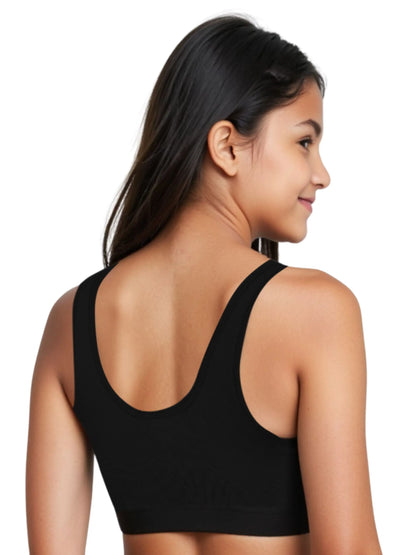 D'CHICA Essentials Broad Strap Cotton Gym Bra for Girls | Removable Pads | Elasticated Underbrand | Good Support | Full Coverage Pack of 2 | White & Black Sports Bra D'chica