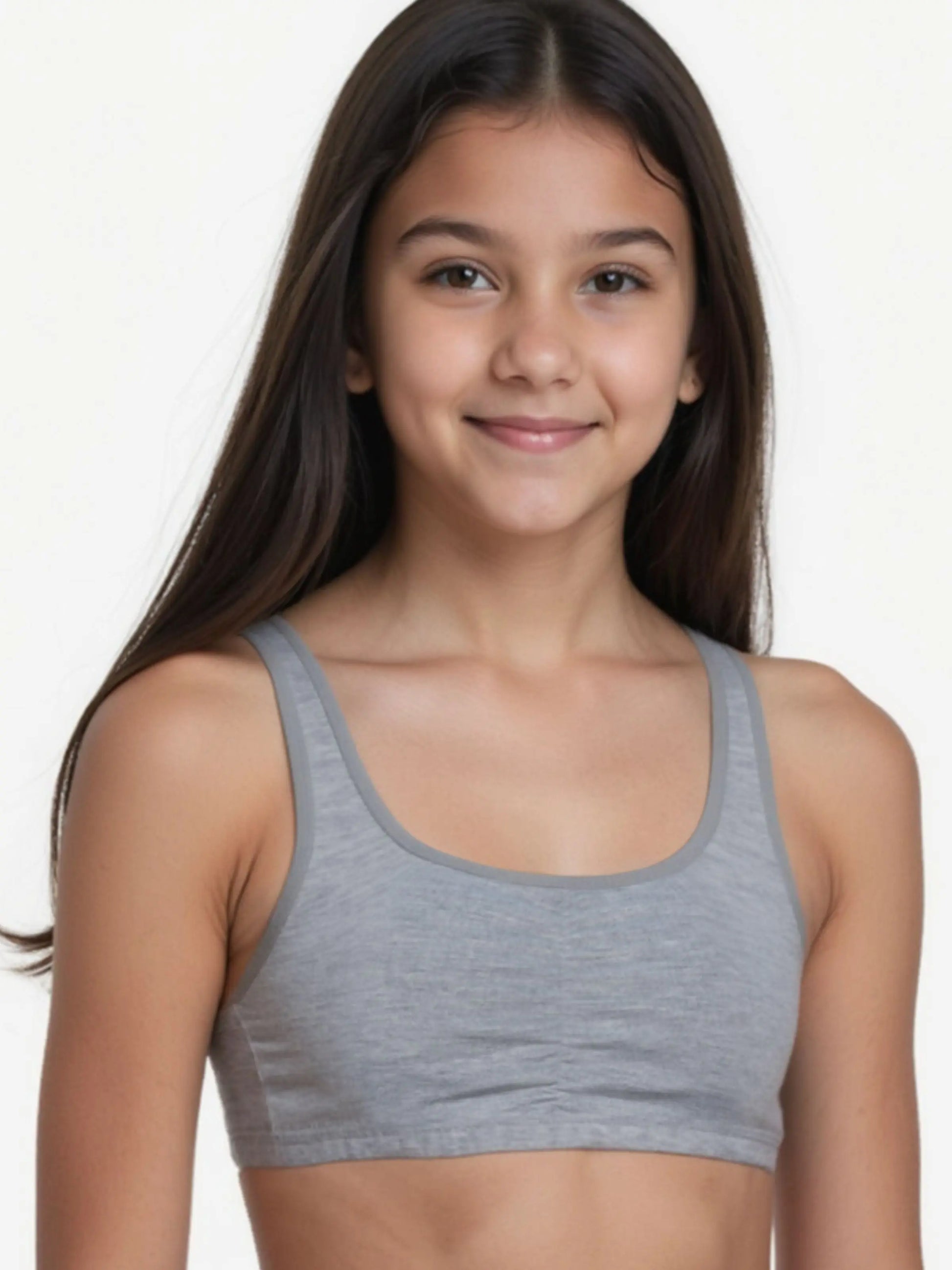 D'CHICA Essentials Broad Strap Cotton Gym Bra for Girls | Removable Pads | Elasticated Underbrand | Good Support | Full Coverage Pack of 2 | White & Grey Sports Bra D'chica