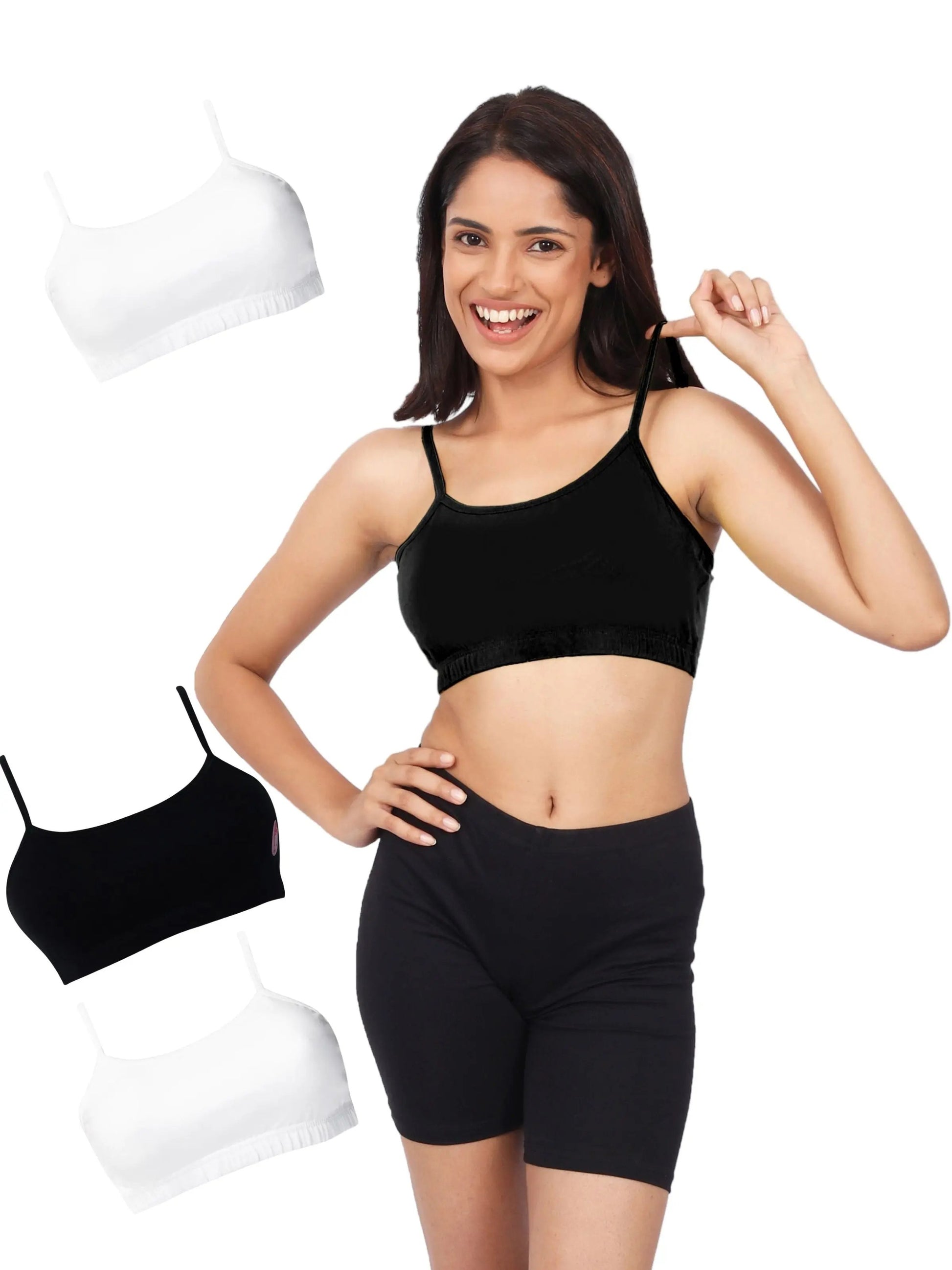 D'CHICA Essentials Cotton Double-layer Thin Strap Sports Bra | Non Padded Printed & Solid Bra D'chica