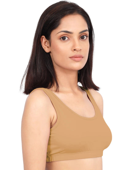 D'CHICA Essentials Double-Layer Broad Strap Sports Bra | Everyday Bra for Young Women | Solid pack of 3 D'chica