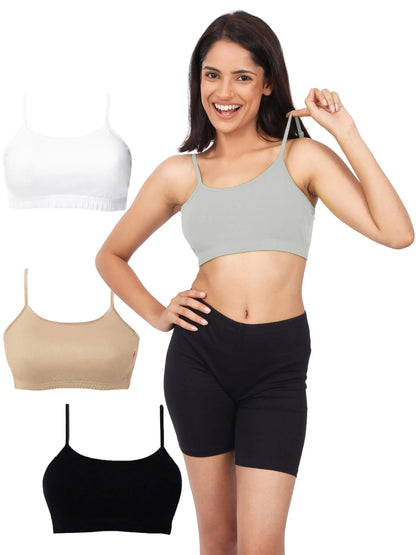 D'CHICA Essentials Double-Layer Thin Strap Cotton Athletic Bra | Non-Padded Beginner Bra | Solid D'chica