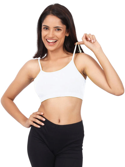 D'CHICA Essentials Double-Layer Thin Strap Cotton Athletic Bra | Non-Padded Beginner Bra | Solid D'chica