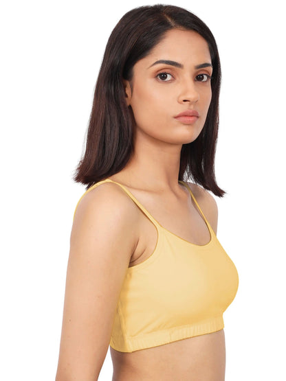 D'CHICA Essentials Double-Layer Thin Strap Cotton Athletic Bra | Non-Padded Beginner Bra | Solid D'chica