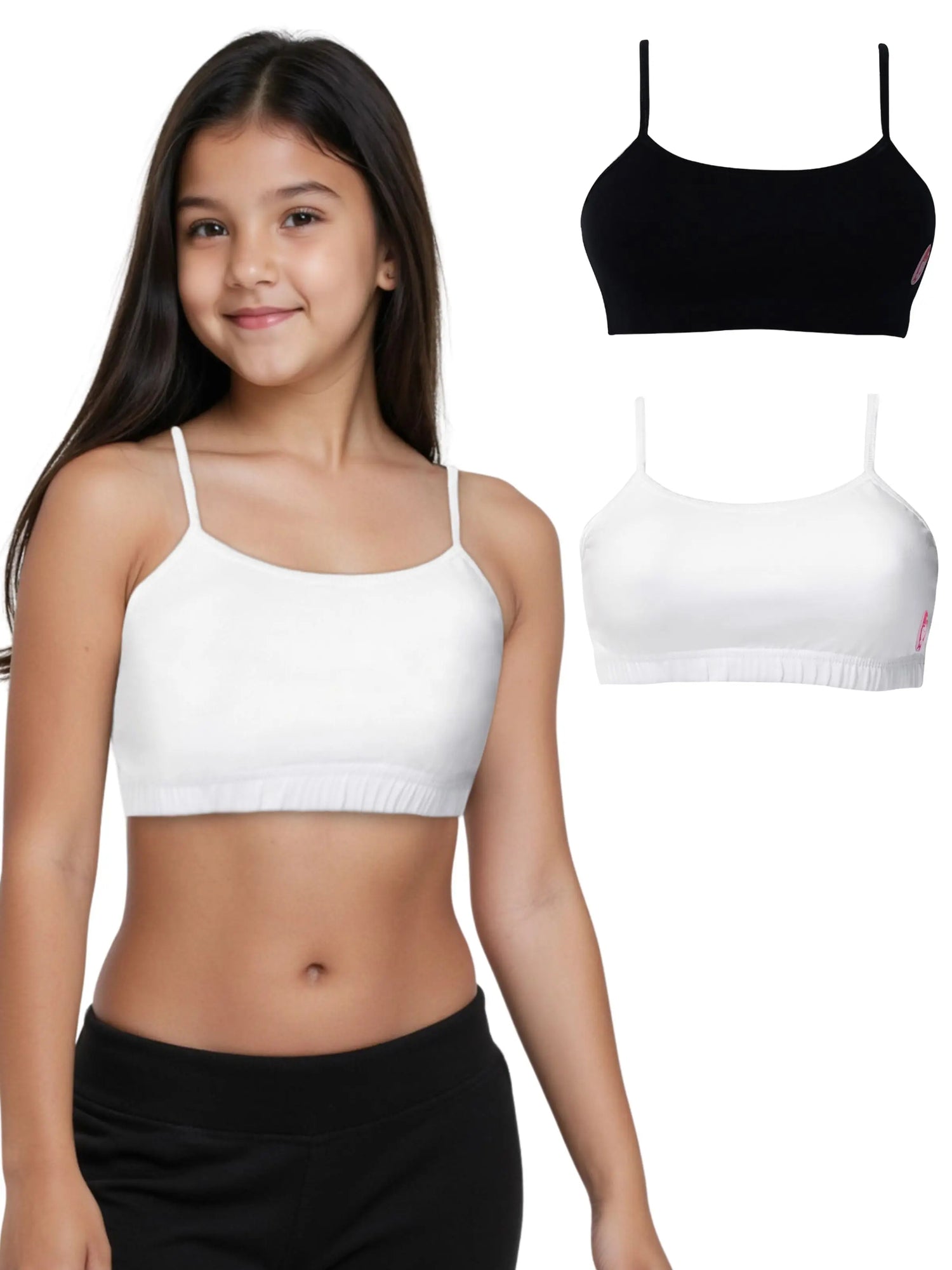D'CHICA Essentials Double-Layer Thin Strap Cotton Athletic Bra | Non-Padded Beginner Bra | White & Black Solid Bras D'chica