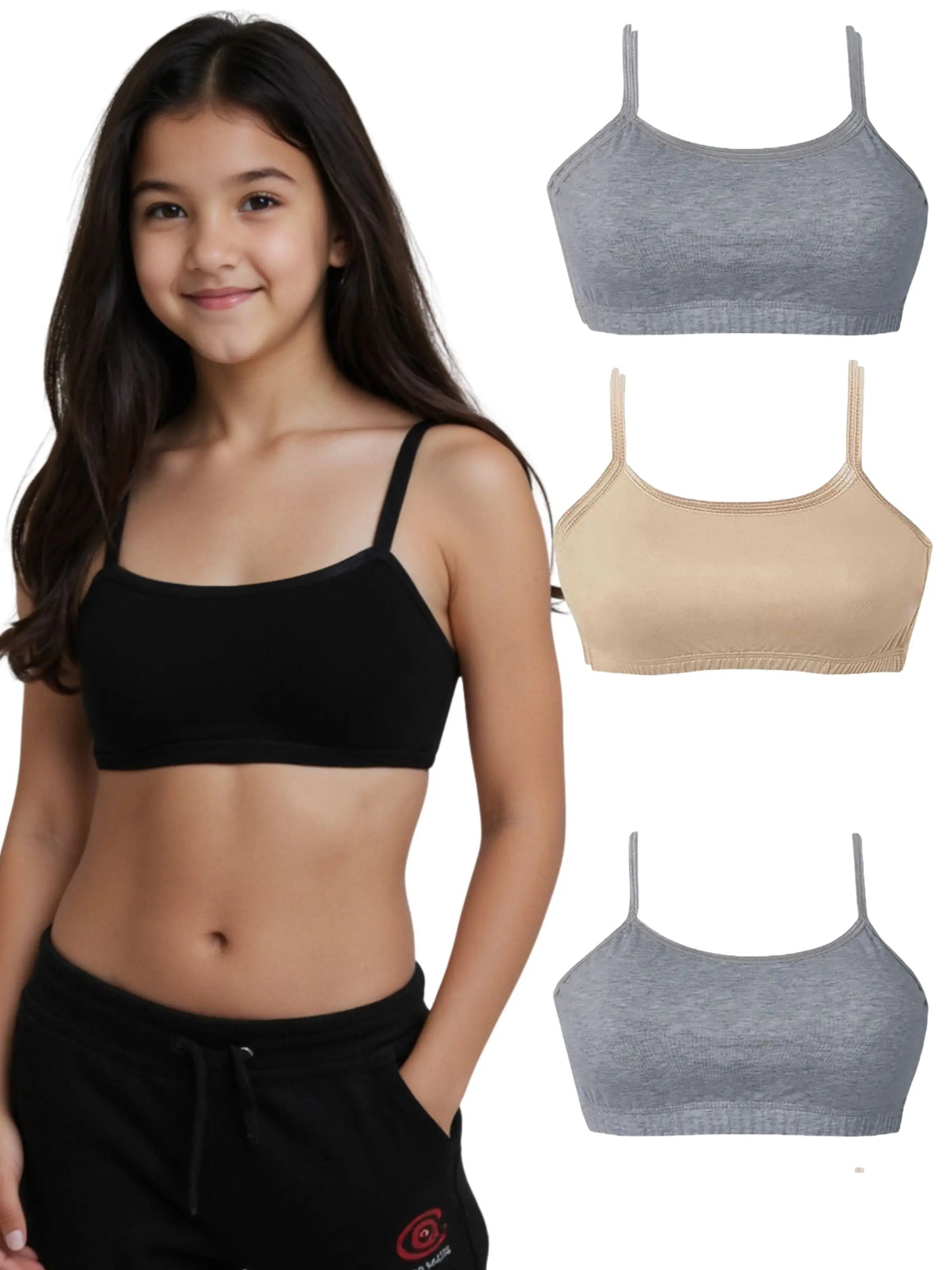 D'CHICA Essentials Double-Layer Thin Strap Cotton Sports Bra | Non-Padded Beginner Bra | Solid Bra Pack of 4 D'chica