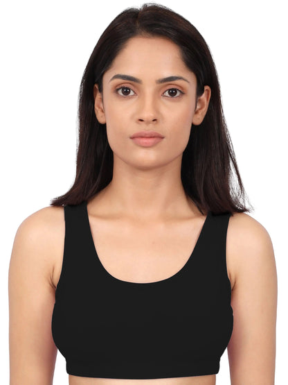 D'CHICA Essentials Double-layer Broad & Thin Strap Cotton Sports Bra | Non Padded Bra For Young Women | Solid Bra Pack of 4 D'chica