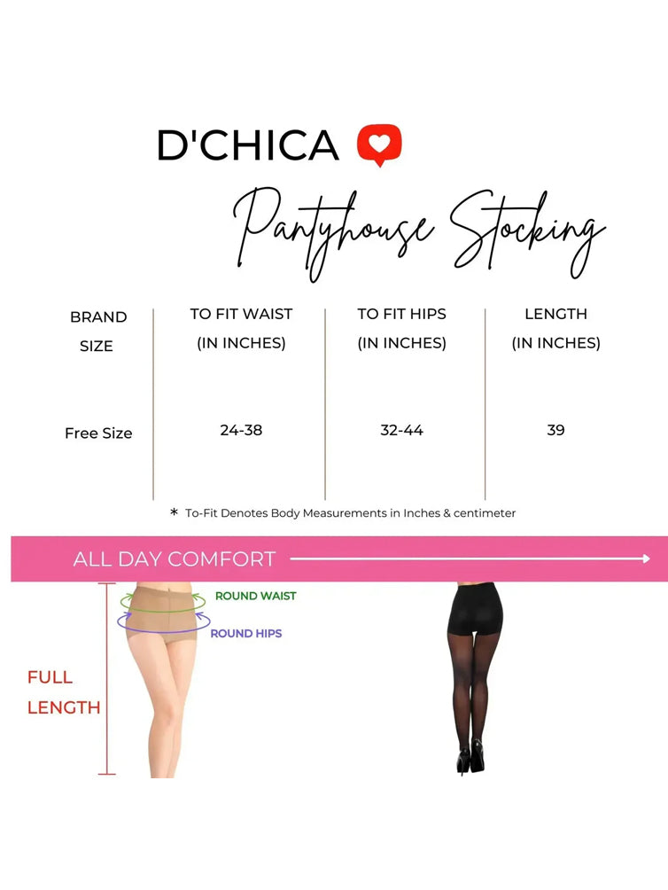 D'chica Pack of 3 Freesize Pantyhose Stockings for Women Black Seamless, Lightweight, Durable, Breathable. D'chica