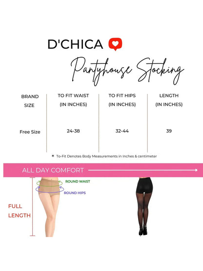 D'chica Pack of 3 Freesize Pantyhose Stockings for Women Black Seamless, Lightweight, Durable, Breathable. D'chica