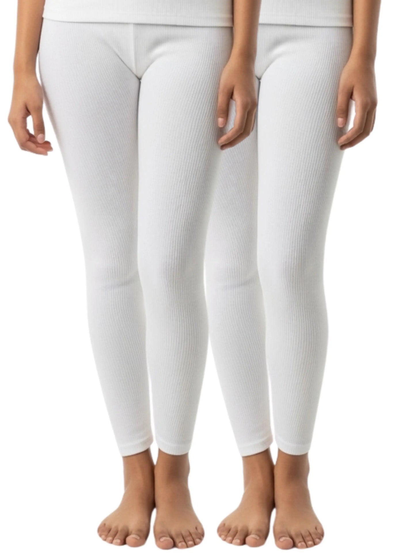 D'CHICA Essentials Regular Fit Warm Thermal Leggings | White Winterwear For Young Women | Set of 1 D'chica