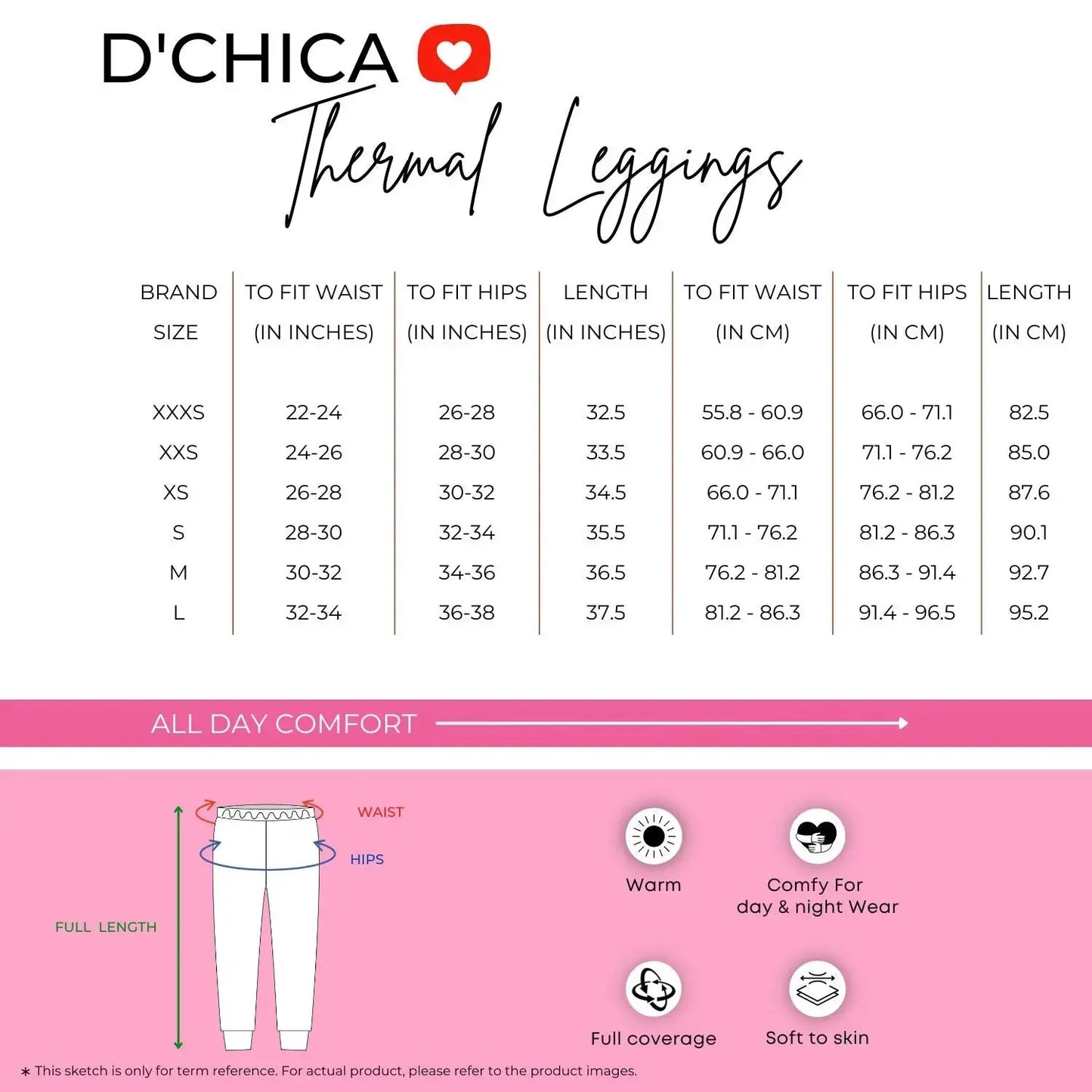 D'CHICA Essentials Regular Fit Warm Thermal Leggings | White Winterwear For Young Women | Set of 1 D'chica