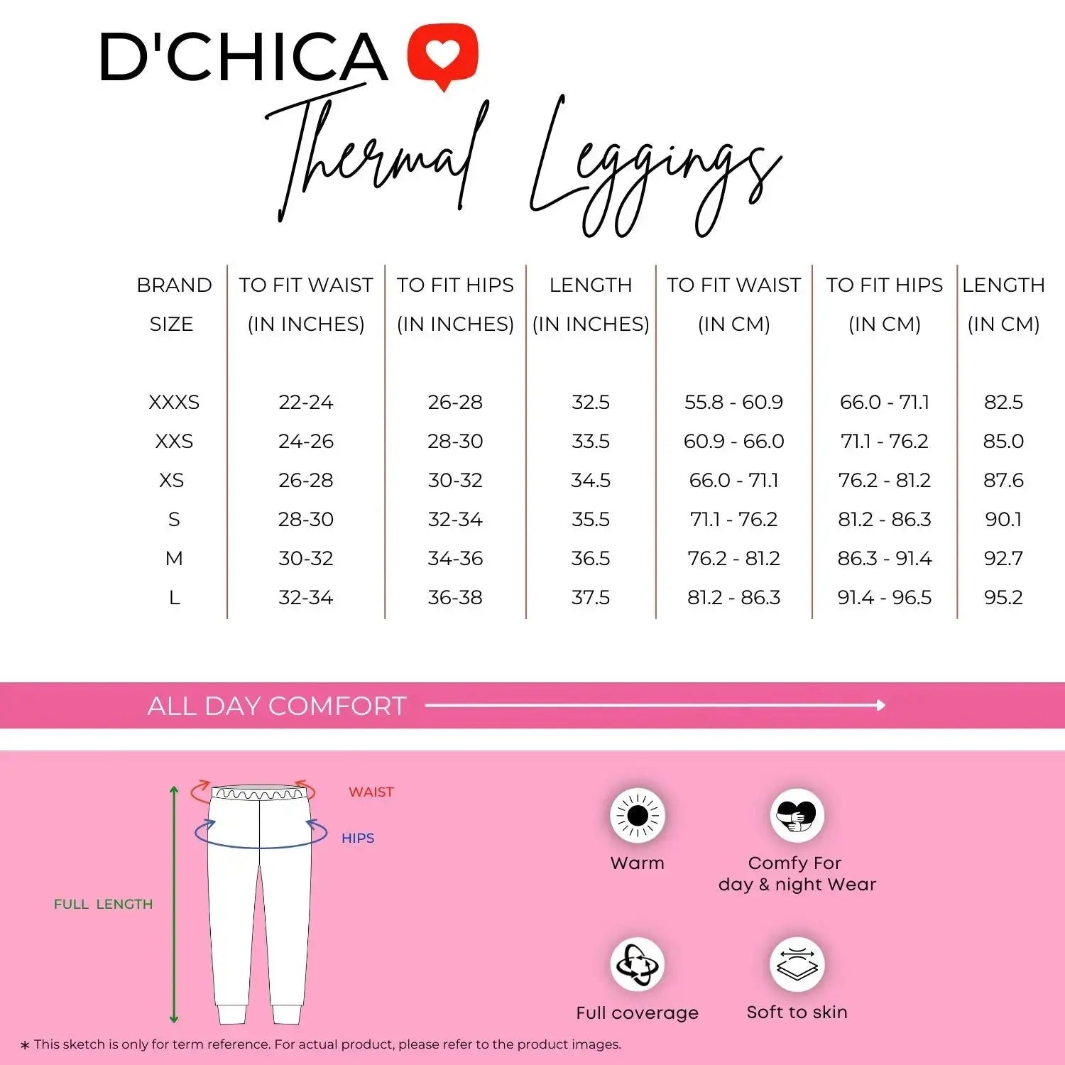 D'CHICA Essentials Regular Fit Warm Thermal Leggings | White Winterwear For Young Women | Set of 1 D'chica
