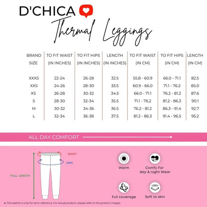 D'CHICA Essentials Regular Fit Warm Thermal Leggings | White Winterwear For Young Women | Set of 1 D'chica