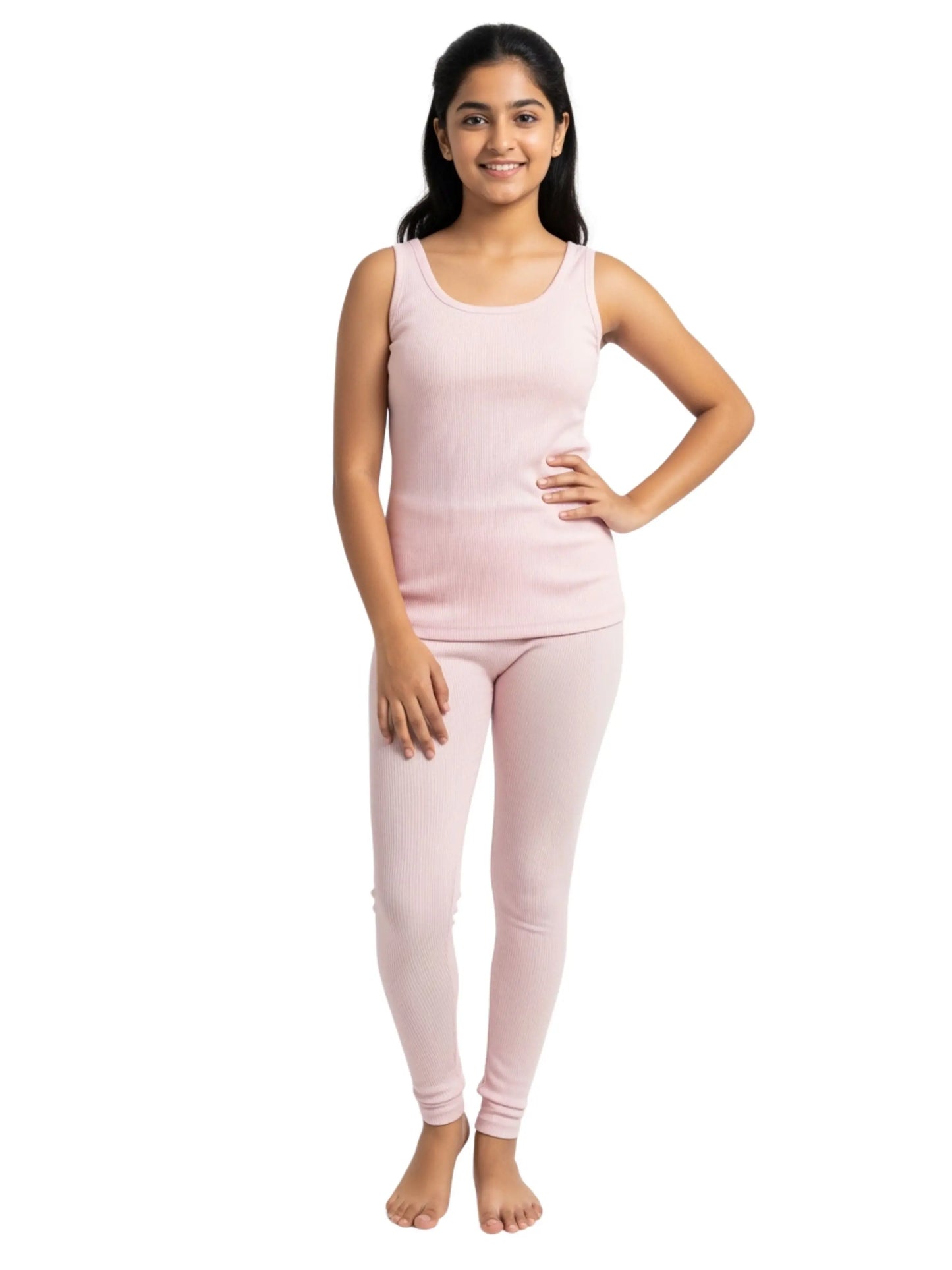 D'CHICA Essentials Regular Fit Warm Thermal Set | Pink Thermal Tank Top & Leggings For Young Women | Set of 2 D'chica