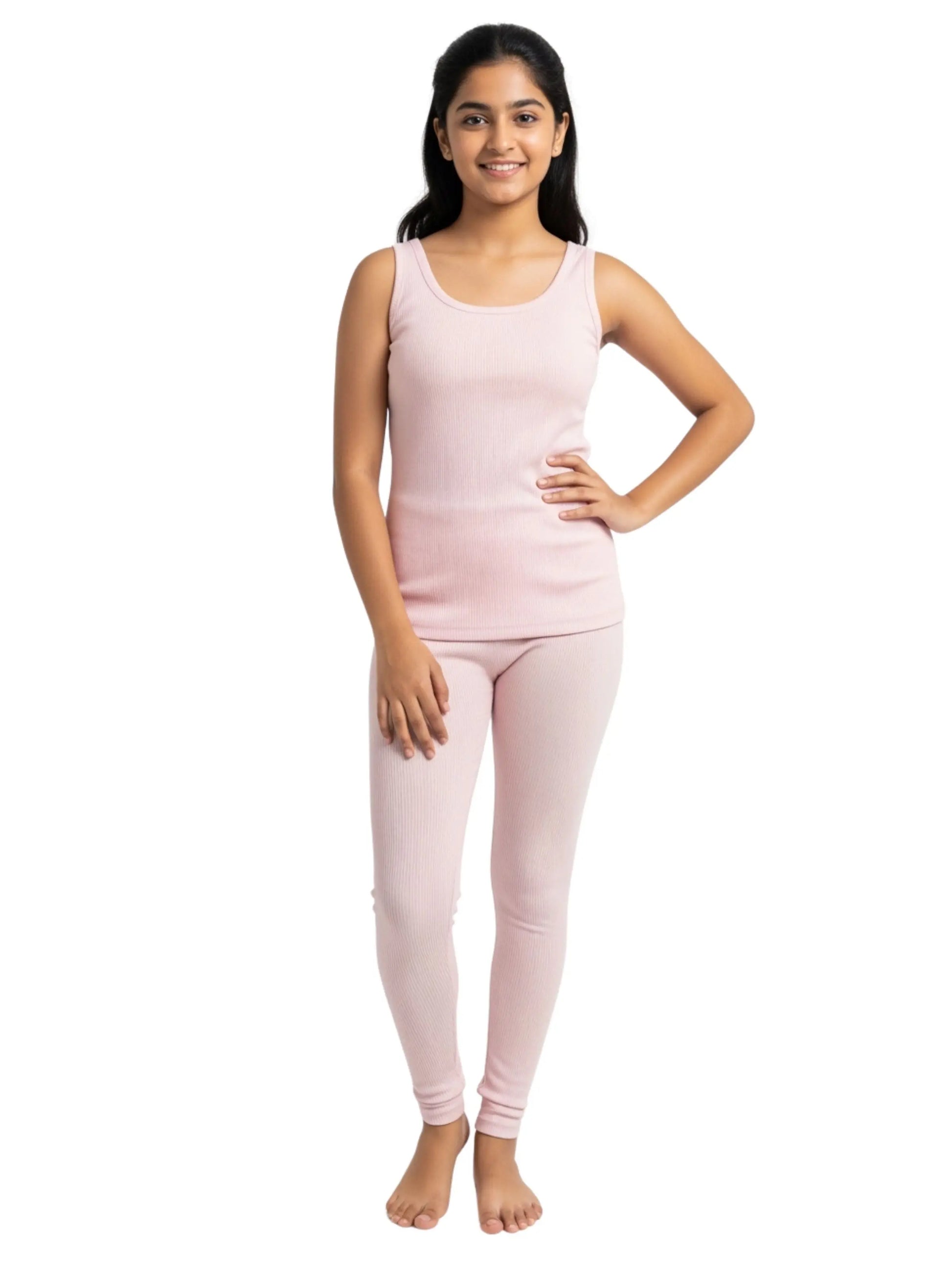 D'CHICA Essentials Regular Fit Warm Thermal Set | Pink Thermal Tank Top & Leggings For Young Women | Set of 2 D'chica