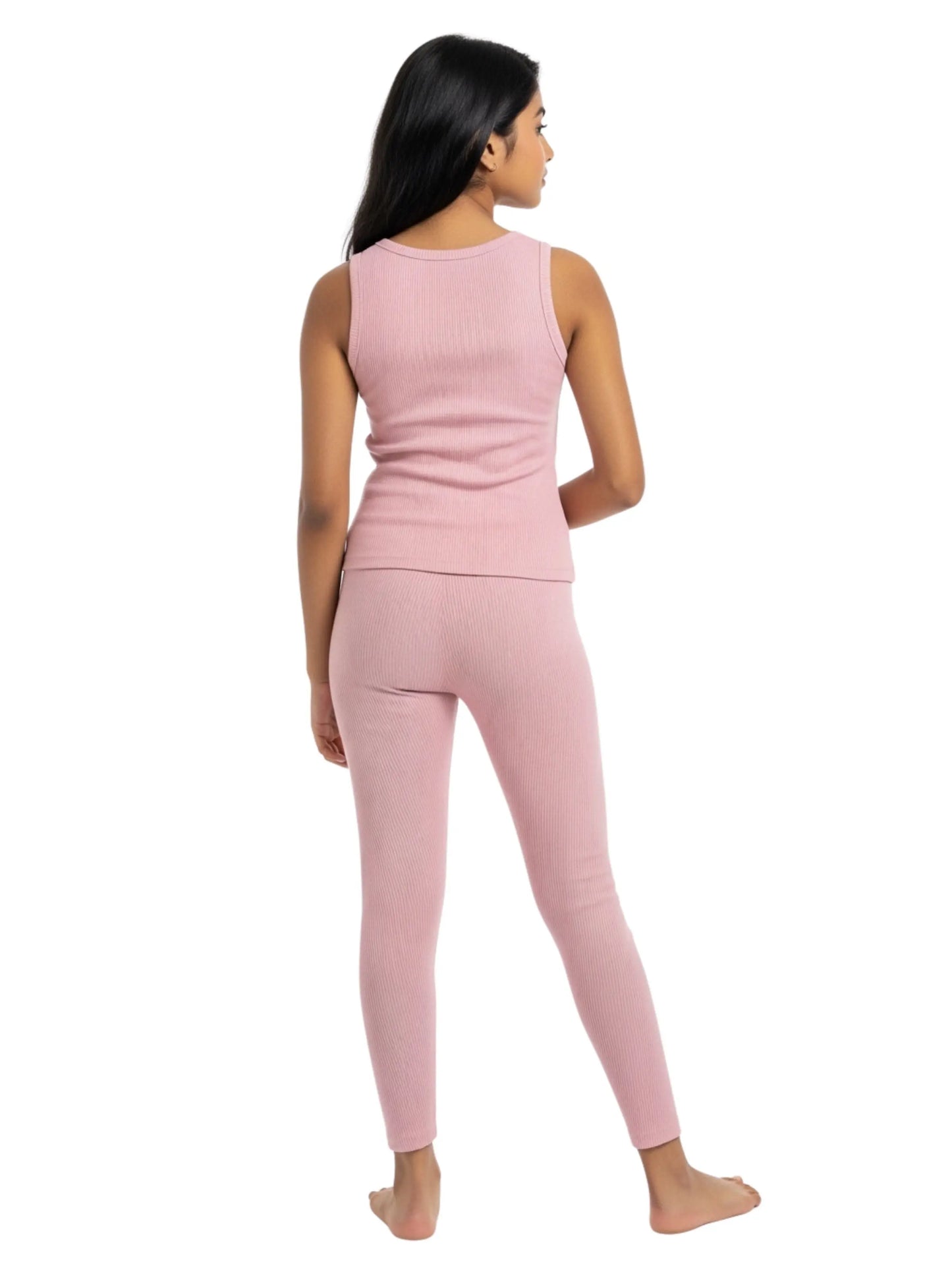 D'CHICA Essentials Regular Fit Warm Thermal Set | Pink Thermal Tank Top & Leggings For Young Women | Set of 2 D'chica
