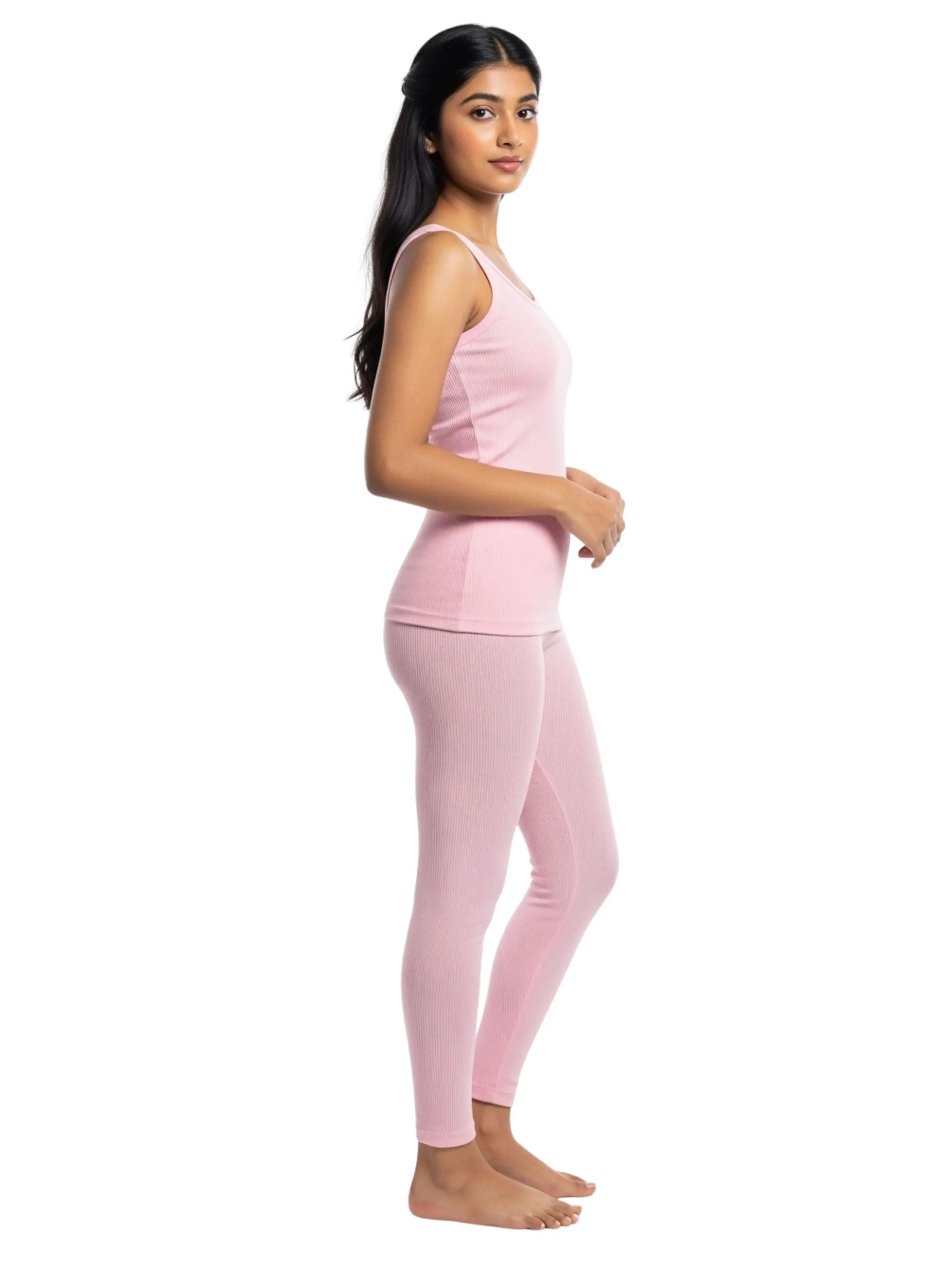 D'CHICA Essentials Regular Fit Warm Thermal Set | Pink Thermal Tank Top & Leggings For Young Women | Set of 2 D'chica