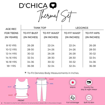 D'CHICA Essentials Regular Fit Warm Thermal Set | White Thermal Tank Top & Leggings For Girls | Set of 2 D'chica