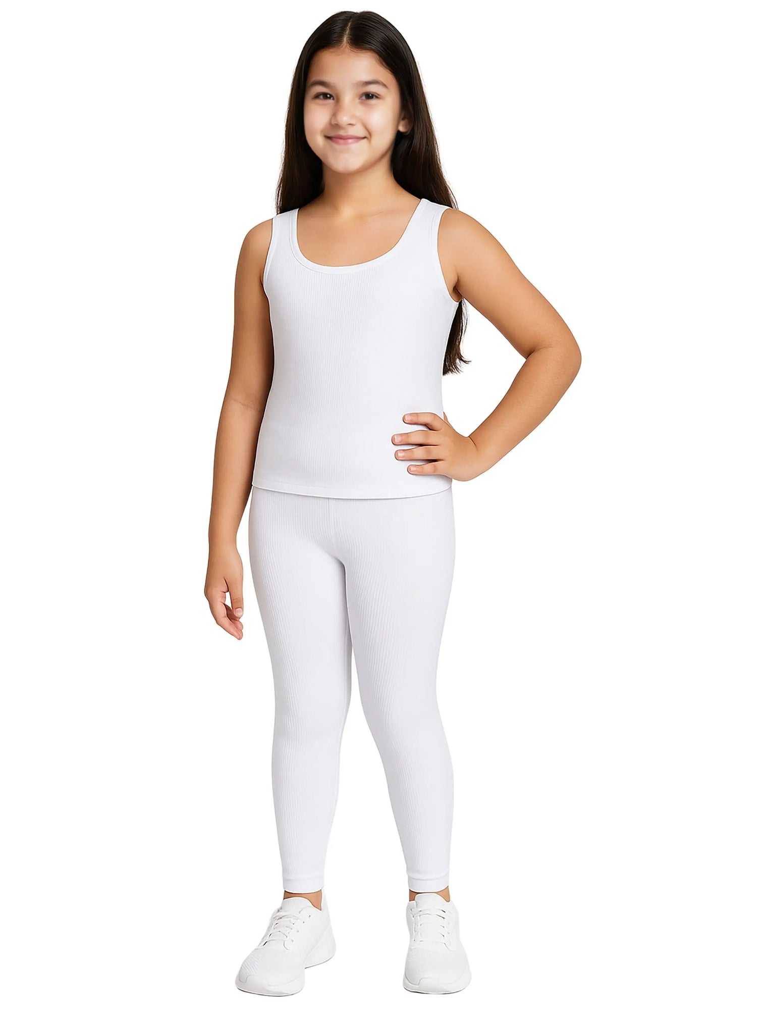 D'CHICA Essentials Regular Fit Warm Thermal Set | White Thermal Tank Top & Leggings For Girls & Young Women | Set of 2 D'chica