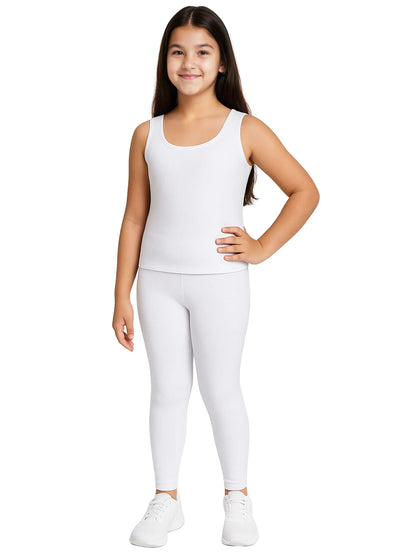 D'CHICA Essentials Regular Fit Warm Thermal Set | White Thermal Tank Top & Leggings For Girls & Young Women | Set of 2 D'chica