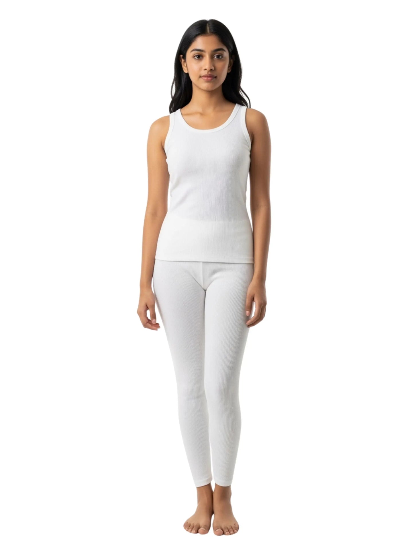 D'CHICA Essentials Regular Fit Warm Thermal Set | White Thermal Tank Top & Leggings For Young Women | Set of 2 D'chica