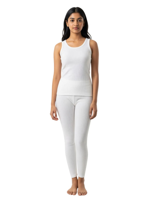 D'CHICA Essentials Regular Fit Warm Thermal Set | White Thermal Tank Top & Leggings For Young Women | Set of 2 D'chica