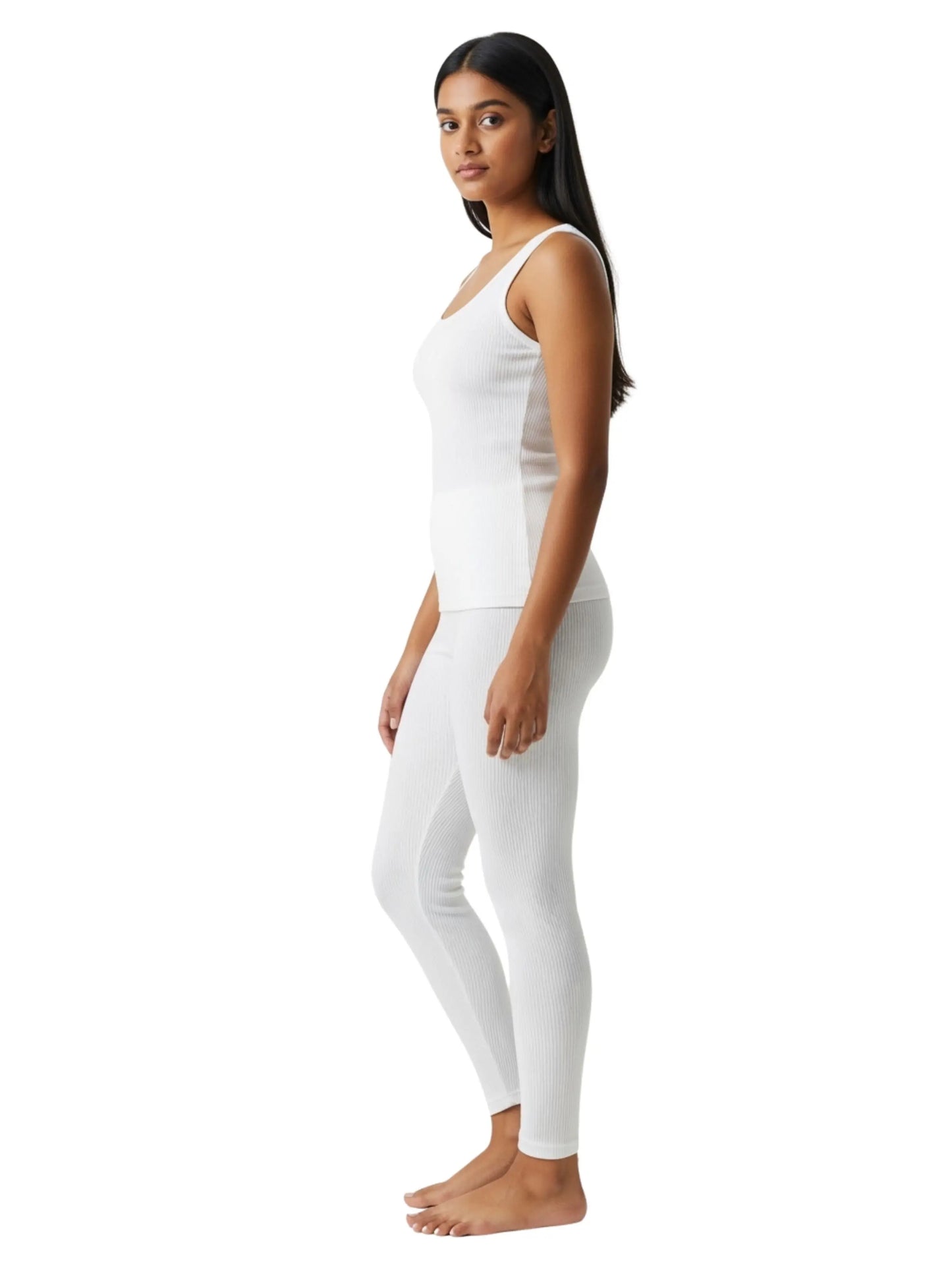 D'CHICA Essentials Regular Fit Warm Thermal Set | White Thermal Tank Top & Leggings For Young Women | Set of 2 D'chica