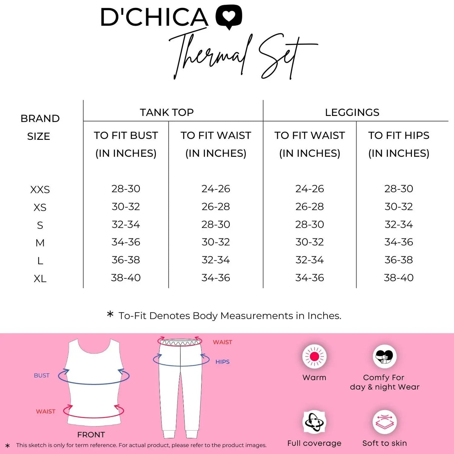 D'CHICA Essentials Regular Fit Warm Thermal Set | White Thermal Tank Top & Leggings For Young Women | Set of 2 D'chica
