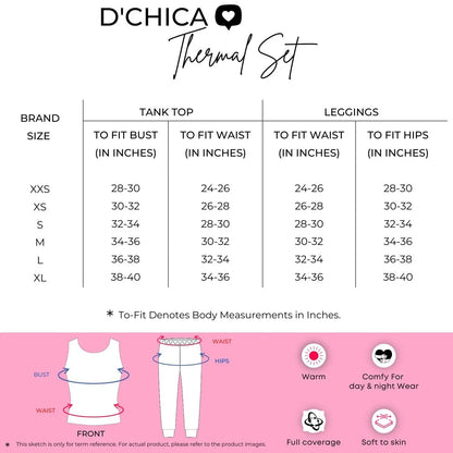 D'CHICA Essentials Regular Fit Warm Thermal Set | White Thermal Tank Top & Leggings For Young Women | Set of 2 D'chica