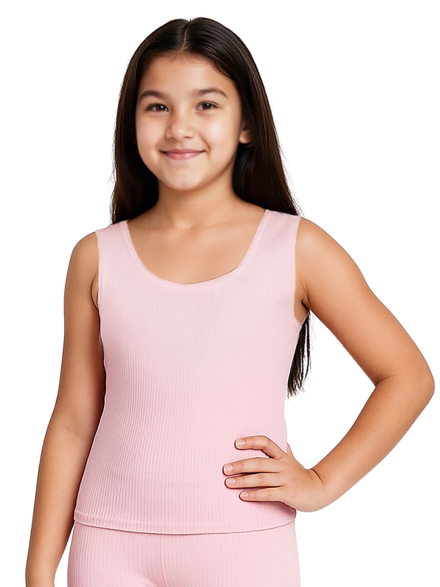 D'CHICA Essentials Regular Fit Warm Thermal Set | White & Pink Thermal Tank Top & Leggings For Girls | Pack of 2 D'chica
