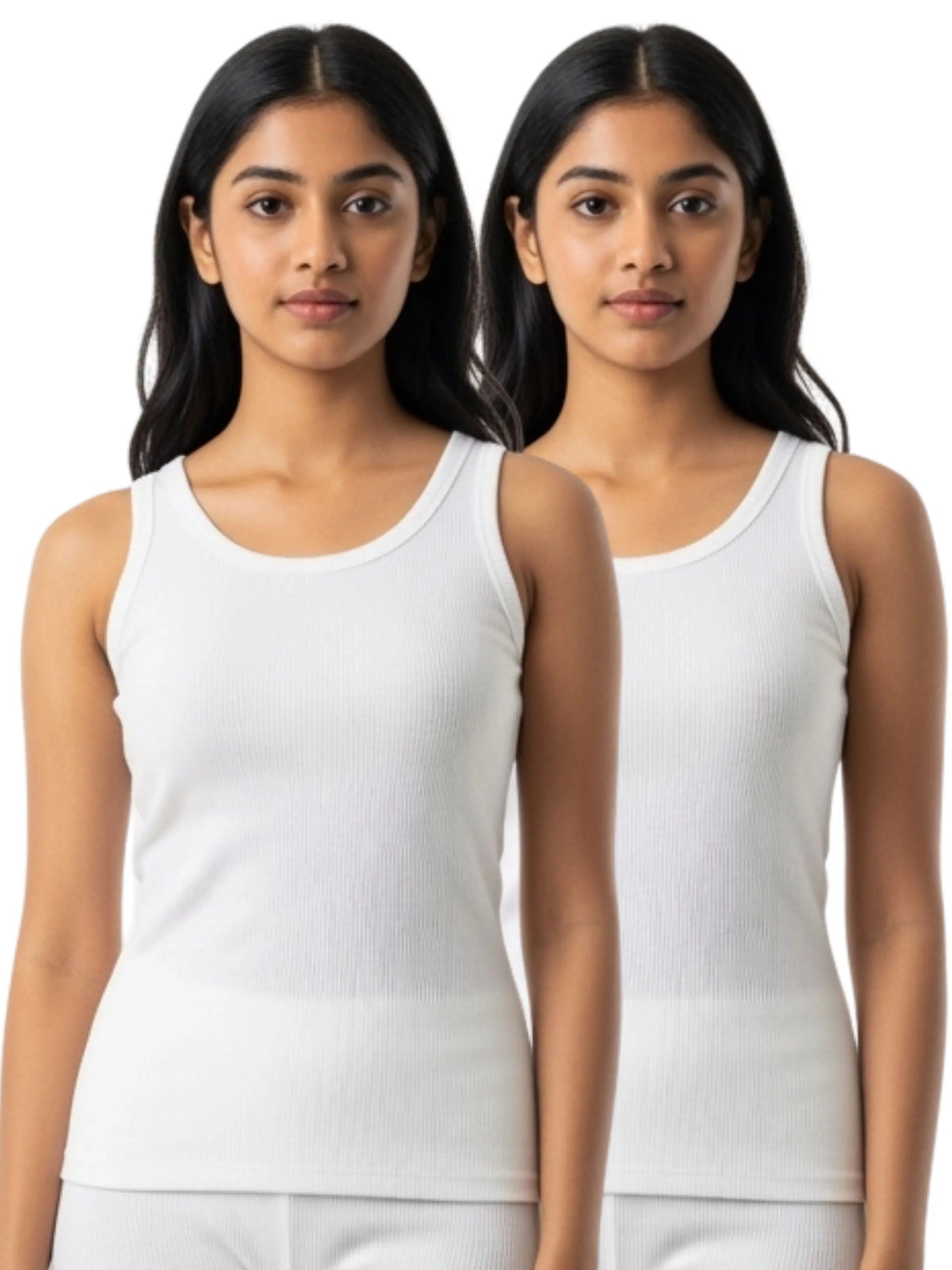 D'CHICA Essentials Round Neck Sleeveless Thermal Tank Top | White Winterwear For Womens | Set of 2 D'chica