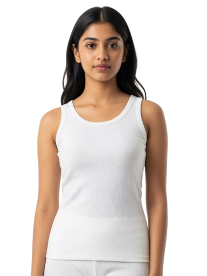 D'CHICA Essentials Round Neck Sleeveless Thermal Tank Top | White Winterwear For Womens | Set of 2 D'chica
