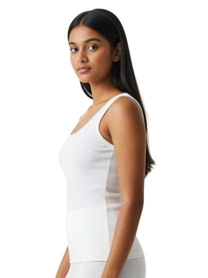 D'CHICA Essentials Round Neck Sleeveless Thermal Tank Top | White Winterwear For Womens | Set of 2 D'chica